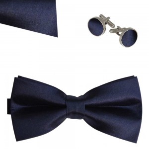  Set papion, butoni camasa, batista, bleumarin uni, clasic